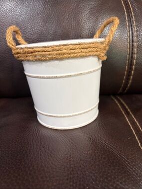 White Rustic Metal Mini Container with Rope Handles